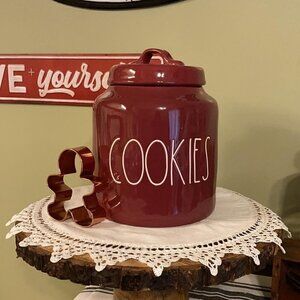 Rae Dunn Burgundy Ceramic Cookies Large Chubby Canister Jar NEW
